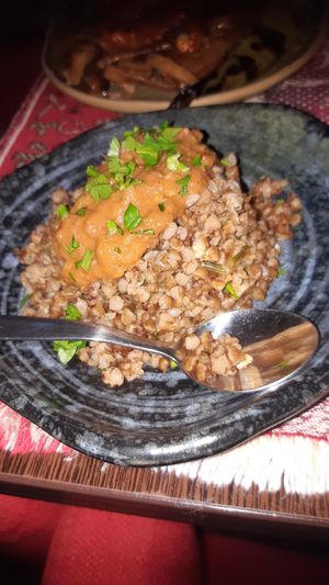 Boekweit met auberginekaviaar at Shirak in Den Bosch