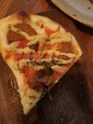 Amazing vegan Italian sausage flatbread at Top Hat in Missoula