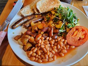 The vegan fry-up  (already started on it when I remembered to photograph it!) at Cafe Du Soleil in Vancouver