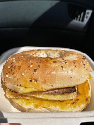 Bacon egg bagel 10/10 at Raw in Milpitas