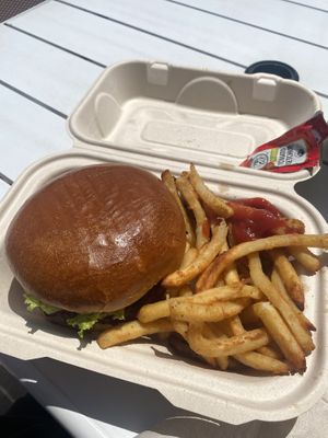 House Burger w/Fries (Compostable Container)  at Raw in Milpitas