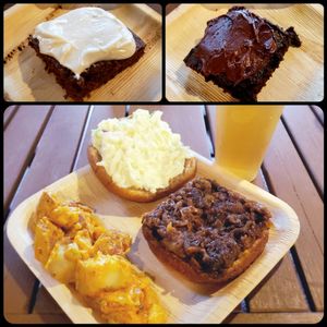 Delicious VEGAN BBQ Sandwich with Coleslaw & Potato Salad.  Dessert was Double Chocolate and Ginger Spice cake  at Magic Vegan Cafe in Gulfport