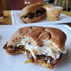 Bbq sandwich with coleslaw at Magic Vegan Cafe in Gulfport