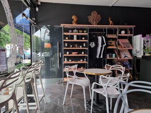Small seating area in the cafe at Genesis Plant Based Alchemy in North London