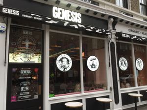 Store front at Genesis Plant Based Alchemy in North London