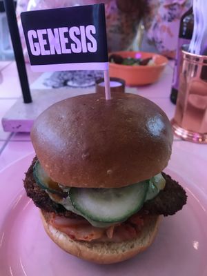 Korean kimchi burger  at Genesis Plant Based Alchemy in North London