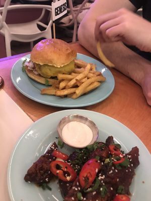 Serían ribs and Genesis burger  at Genesis Plant Based Alchemy in North London