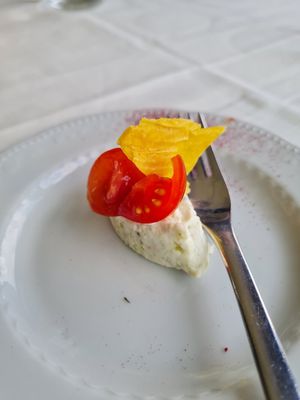 Entree , vegan basil mousse at Trattoria al Pirio in Torreglia