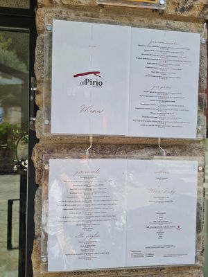 Menu, clearly labelled vegan dishes at Trattoria al Pirio in Torreglia