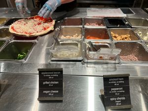 Blaze Pizza - counter where you can build your own vegan pizza   at Blaze Pizza  in Toledo