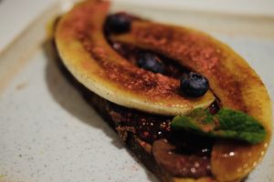 Toast with chocolate creme and caramelized banana at Stars Coffee in Riga