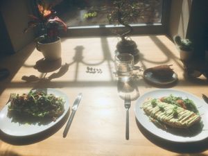 Vegan avocado toast and vegan omelet!  at Stars Coffee in Riga