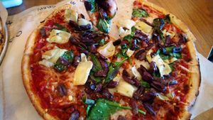 Kalamata artichoke spinach vegan pizza at Blaze Pizza in Murfreesboro