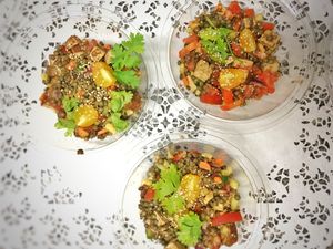 Salade de lentilles du puy au tofu fumé, carottes marinées et tomates cerises  at Boulangerie Arnaud in Lyon
