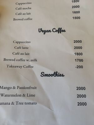 menu at Chess Cafe in Kigali