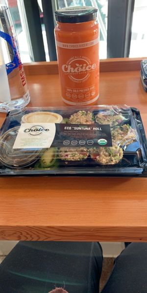 “Sunfish tuna” roll + dawn patrol juice at Choice Superfood Bar & Juicery - Little Italy in San Diego