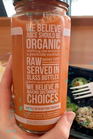 Their ethos, as stated on dawn patrol bottle at Choice Superfood Bar & Juicery - Little Italy in San Diego