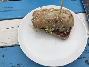 Bread with pulled jack fruit  at Basic Beach Bar De Branding in Renesse