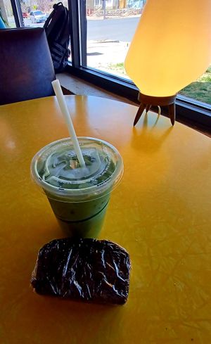 Oat milk matcha and orange chocolate bread at Margie's Java Joint in Greeley
