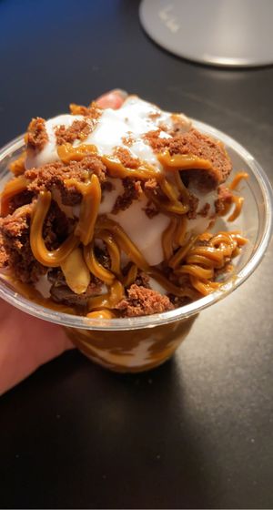 Soft Serve with Biscoff Drizzle and Brownie Pieces  at Frost Burgers in Liverpool