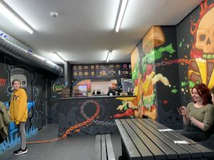 All fixed up after the shop damage...  at Frost Burgers in Liverpool