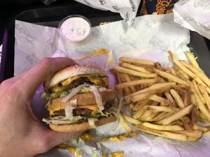 Big Mac style burger with fries and garlic mayo at Frost Burgers in Liverpool
