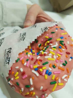 Strawberry donut at Frost Burgers in Liverpool