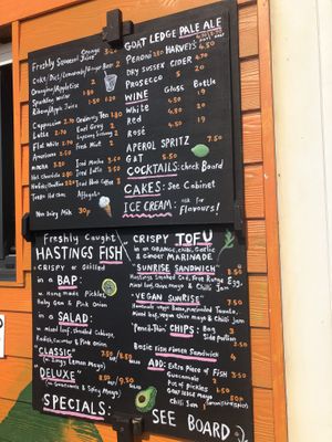 Menu with clearly labelled vegan options  at Goat Ledge in Hastings