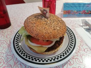 Vegan classic cheese burger at American Dream Diner in Geneva