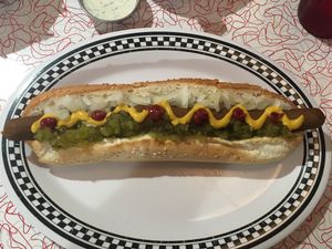 Vegan hot dog at American Dream Diner in Geneva