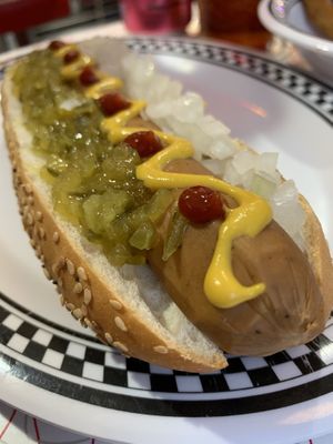 Vegan hotdog  at American Dream Diner in Geneva
