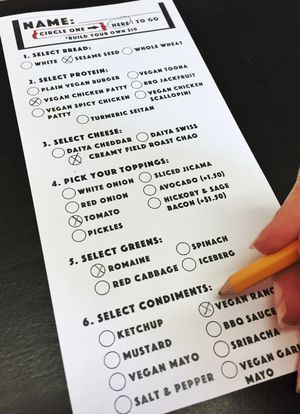 The order form at Bmore Righteous—7 patty options with all the standard burger toppings at Bmore Righteous in Baltimore