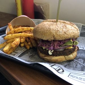 Burger and Old Bay fries  at Bmore Righteous in Baltimore