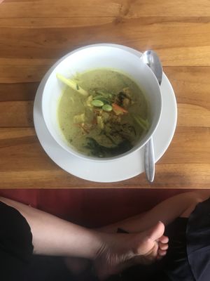 Yummy lemongrass and coconut soup with Tempe for only 25k mmmmmmm  at Ayo Vegan - Peliatan in Ubud
