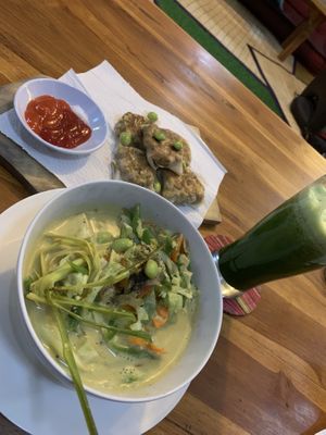 Coconut lemongrass soup with green juice at Ayo Vegan - Peliatan in Ubud