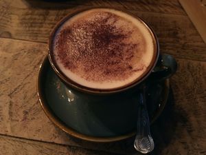 Oat milk cappuccino  at Sherlocks in Whitby