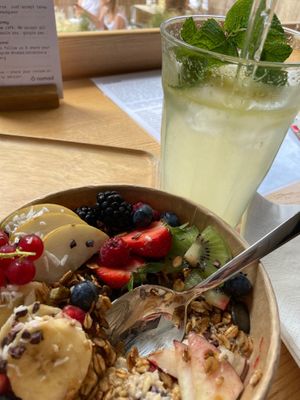 Birchermüsli 
Ginger-lemonade was amazing! 

I was disappointed that the kitchen closed at 3 p.m., two hours before closing time.   at Cafe Nomad - Weststadt in Heidelberg