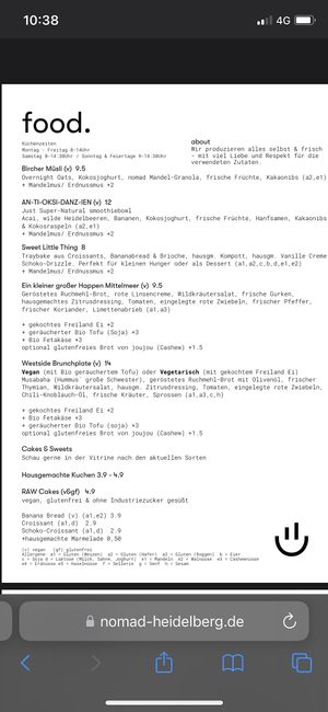 Karte  at Cafe Nomad - Weststadt in Heidelberg