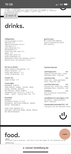 Karte  at Cafe Nomad - Weststadt in Heidelberg