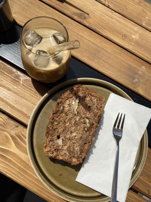 Vegan bananabread & coffee with oat milk  at Cafe Nomad - Weststadt in Heidelberg
