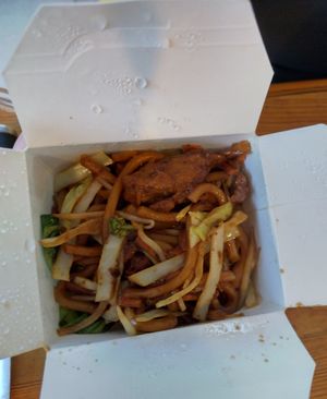 Blackpepper & blackbean udon with seitan at Malay Kitchen in Kinsale