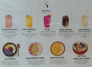 Menu (Smoothie bar inside "Precision Fitness") at Suphia's Functional Foods in Hong Kong Island