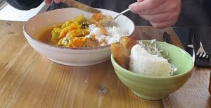 Vegan curried vegetable broth at Cribbs Cornwall in Falmouth