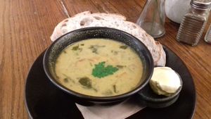 Excellent soup with sourdough bread and vegan marg. at The Watermill Cafe in Aberfeldy