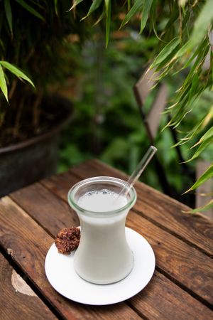 Our speciality: homemade Horchata (tigernut milk), vegan & sugarfree.  at Pure Note in Dusseldorf