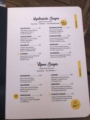 Menu section with vegetarian and vegan burgers at Peter Pane - Leopoldstrasse in Munich