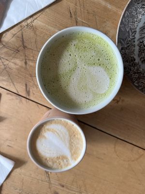 matcha latte and coffee  at Rose & Vanilla in Utrecht