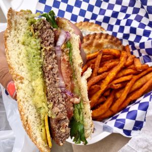 Vegan impossible with 2 vegan empanadas and sweet potato fries  at Dellepiane Sedona in Sedona