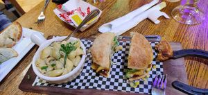 Chicken Colombian burger with mac and cheese at Dellepiane Sedona in Sedona