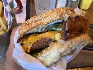 Burger with plantings on it. So good!  at Dellepiane Sedona in Sedona